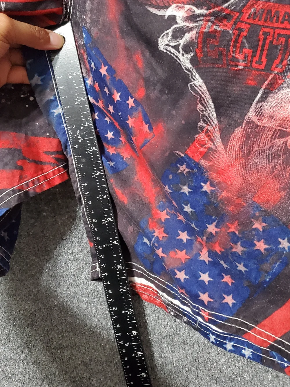 Vintage MMA Elite American Flag Skull Fight Board Shorts Mens L Patriotic USA